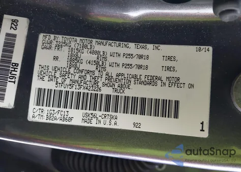 2015 Toyota Tundra Sr5 5.7L V8 z USA, uszkodzony, nr VIN 5TFUY5F13FX423226